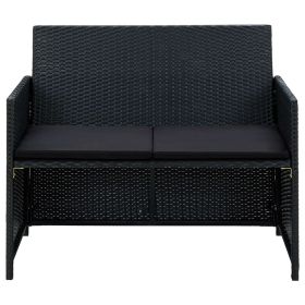 vidaXL 2 Seater Patio Sofa with Cushions Black Poly Rattan