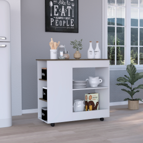 DEPOT E-SHOP Pl Kitchen Cart Two Storage Shelves, Three Side Shelves, Four Casters, White / Dark Brown