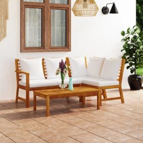 4 Piece Patio Lounge Set with Cushion Cream Solid Acacia Wood