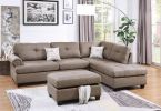 Contemporary 3-pcs Sectional Sofa Mocha Dorris Fabric Cushion Sofa Chaise Ottoman Reversible Couch Pillows