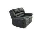 Plush Relax 1pc Manual Motion Loveseat Black Color Bonded Leather 2-Seat Couch Armrest Cushion Seating Living Room Furniture