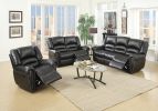 Plush Relax 1pc Manual Motion Loveseat Black Color Bonded Leather 2-Seat Couch Armrest Cushion Seating Living Room Furniture