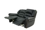 Plush Relax 1pc Manual Motion Loveseat Black Color Bonded Leather 2-Seat Couch Armrest Cushion Seating Living Room Furniture