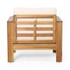 Teak Acacia Wood Loveseat and Coffee Table Set with Cream Cushions