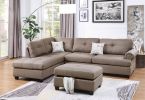 Contemporary 3-pcs Sectional Sofa Mocha Dorris Fabric Cushion Sofa Chaise Ottoman Reversible Couch Pillows