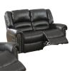 Plush Relax 1pc Manual Motion Loveseat Black Color Bonded Leather 2-Seat Couch Armrest Cushion Seating Living Room Furniture