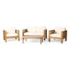 Teak Acacia Wood Loveseat and Coffee Table Set with Cream Cushions