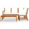 4 Piece Patio Lounge Set with Cushion Cream Solid Acacia Wood