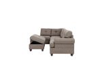 Contemporary 3-pcs Sectional Sofa Mocha Dorris Fabric Cushion Sofa Chaise Ottoman Reversible Couch Pillows