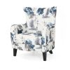 Contemporary Vintage Print Fabric Upholstered Club Chair, White & Blue Patterned Armchair, Stylish and Comfortable Addition to Your Living Space