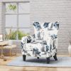 Contemporary Vintage Print Fabric Upholstered Club Chair, White & Blue Patterned Armchair, Stylish and Comfortable Addition to Your Living Space