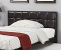 Full Size Bed w/ Trundle Slats Espresso Faux Leather Plywood Kids Youth Bedroom Furniture Wooden Slats Square Box Upholstered Headboard 1pc Bed