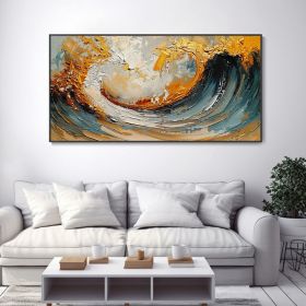 Handmade Oil Painting Modern Abstract Art Golden Wave Thick Texture Knife Painting Wall Art Original Living Room Decor Art Ocean Spirit (size: 80x160cm)