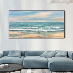 Hand Painted Large Ocean Seascape Canvas Oil Painting Beach Waves Texture Painting Sunrise Landscape Wall Art Custom Vacation Souvenir Gift (size: 120x240cm)