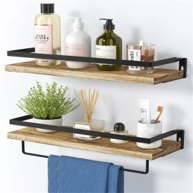 Bathroom Shelf with Towel Bar Set of 2 (Color: Light Brown)