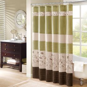 Faux Silk Embroidered Floral Shower Curtain (Color: as Pic)