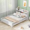 Wood Full Size Platform Bed with Built-in LED Light, Storage Headboard and Guardrail