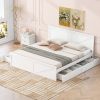 King Size Wooden Platform Bed with Four Storage Drawers and Support Legs