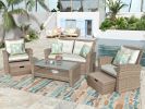 Patio Furniture Set, 4 Piece Outdoor Conversation Set All Weather Wicker Sectional Sofa with Ottoman and Cushions