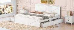 King Size Wooden Platform Bed with Four Storage Drawers and Support Legs