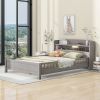 Wood Full Size Platform Bed with Built-in LED Light, Storage Headboard and Guardrail