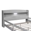 Wood Full Size Platform Bed with Built-in LED Light, Storage Headboard and Guardrail