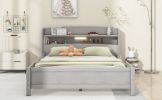 Wood Full Size Platform Bed with Built-in LED Light, Storage Headboard and Guardrail