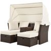 2-Seater Outdoor Patio Daybed Outdoor Double Daybed Outdoor Loveseat Sofa Set with Foldable Awning and Cushions for Garden, Balcony, Poolside