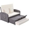 PE Wicker Rattan Double Chaise Lounge; 2-Person Reclining Sunbed with 3-Height Adjustable Back; Free Furniture Protection Cover