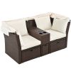 2-Seater Outdoor Patio Daybed Outdoor Double Daybed Outdoor Loveseat Sofa Set with Foldable Awning and Cushions for Garden, Balcony, Poolside