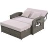 PE Wicker Rattan Double Chaise Lounge; 2-Person Reclining Sunbed with 3-Height Adjustable Back; Free Furniture Protection Cover