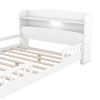 Wood Full Size Platform Bed with Built-in LED Light, Storage Headboard and Guardrail