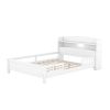 Wood Full Size Platform Bed with Built-in LED Light, Storage Headboard and Guardrail