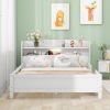 Wood Full Size Platform Bed with Built-in LED Light, Storage Headboard and Guardrail