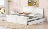 King Size Wooden Platform Bed with Four Storage Drawers and Support Legs