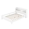 Wood Full Size Platform Bed with Built-in LED Light, Storage Headboard and Guardrail