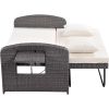 PE Wicker Rattan Double Chaise Lounge; 2-Person Reclining Sunbed with 3-Height Adjustable Back; Free Furniture Protection Cover