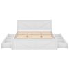 King Size Wooden Platform Bed with Four Storage Drawers and Support Legs