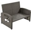 PE Wicker Rattan Double Chaise Lounge; 2-Person Reclining Sunbed with 3-Height Adjustable Back; Free Furniture Protection Cover