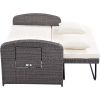 PE Wicker Rattan Double Chaise Lounge; 2-Person Reclining Sunbed with 3-Height Adjustable Back; Free Furniture Protection Cover