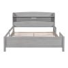 Wood Full Size Platform Bed with Built-in LED Light, Storage Headboard and Guardrail